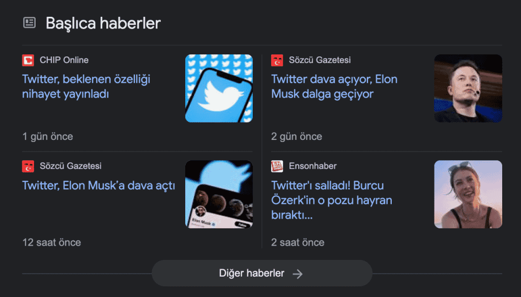 Google SERP Başlıca Aramalar