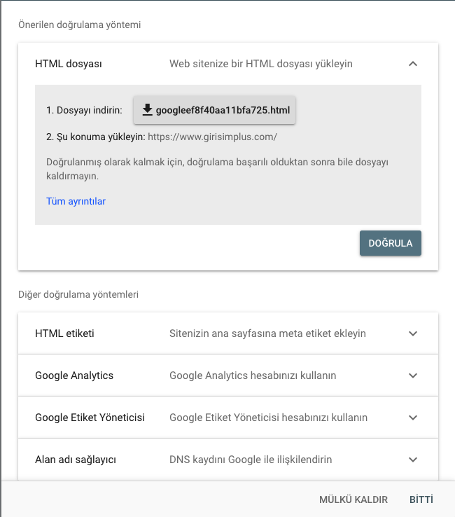 Google Search Console Site Sahipliği Doğrulaması