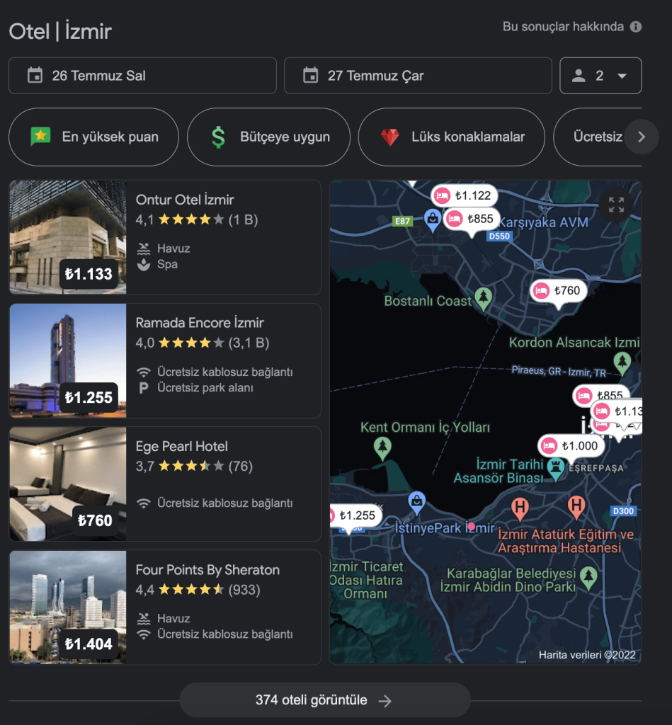 SERP Otel ve Konaklama Listesi