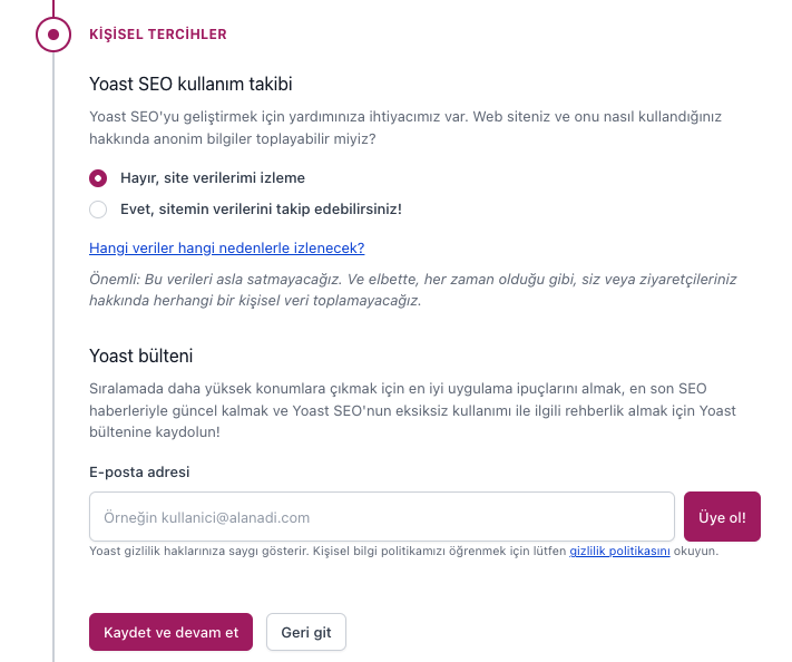 Kişisel Tercihler Yoast
