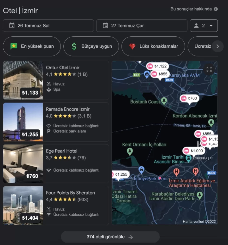 SERP Otel ve Konaklama Özelliği