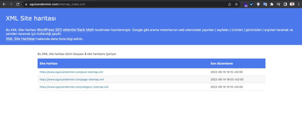 XML Site Haritası Örneği