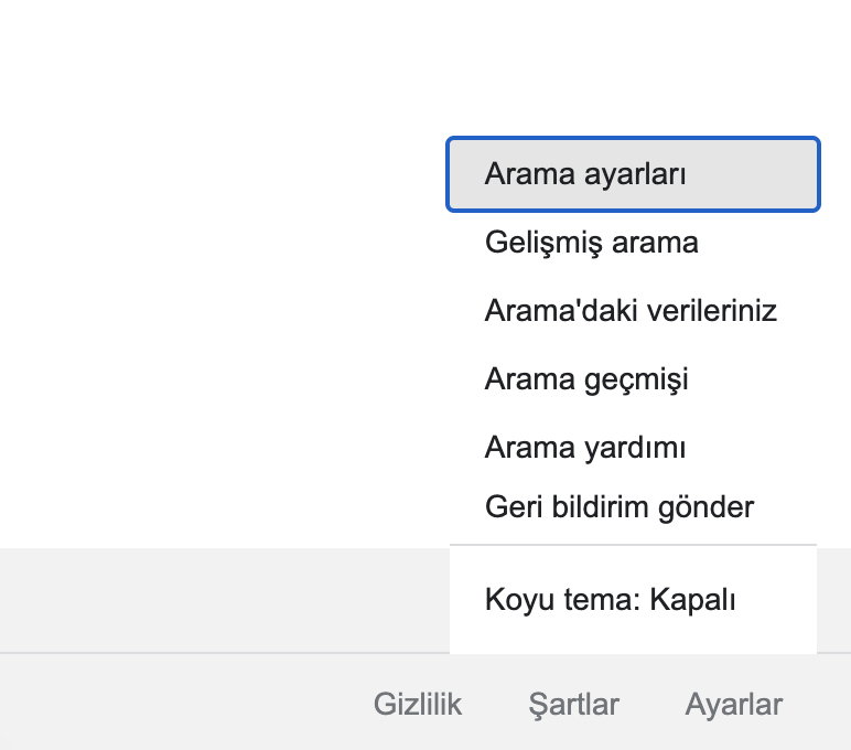 Google arama ayarları