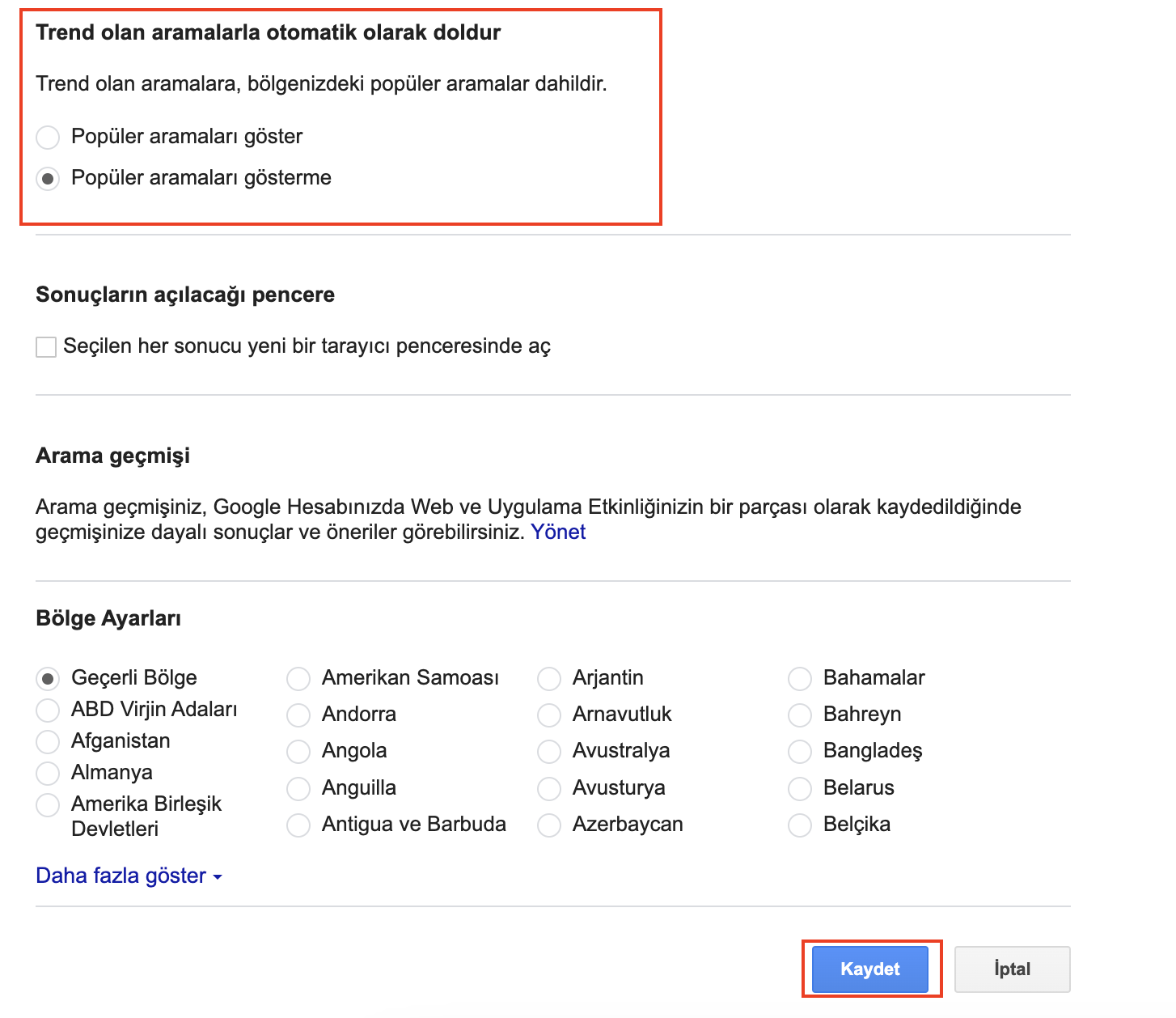 Google Popüler Aramaları Gösterme